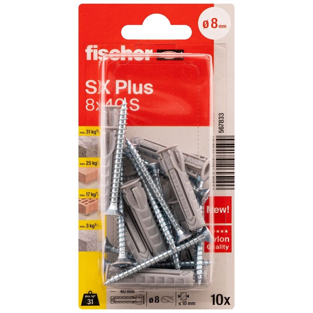 Fischer FISCHER kaiščiai su varžtais SX Plus S, 8x40 mm, 10 vnt.
