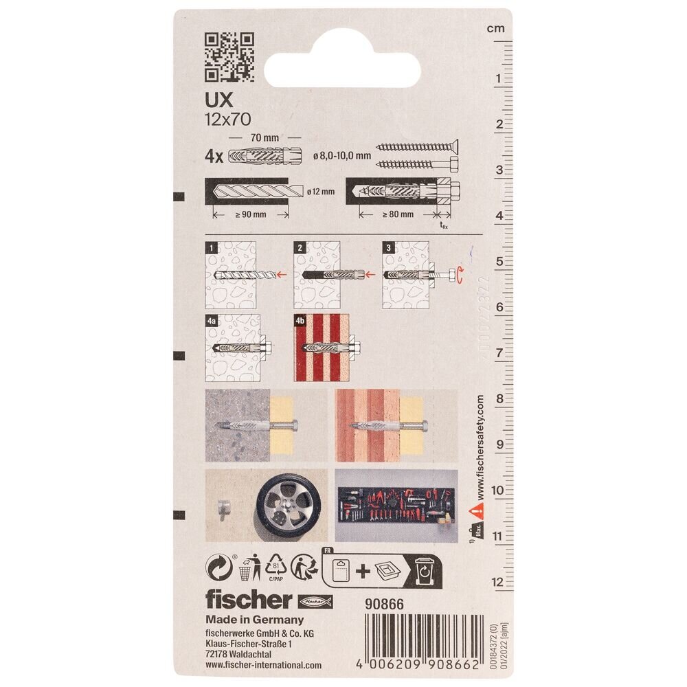 Fischer Kaiščiai UX 12 x 70 mm, 4 vnt. 1 Fischer Kaiščiai UX 12 x 70 mm, 4 vnt. 1