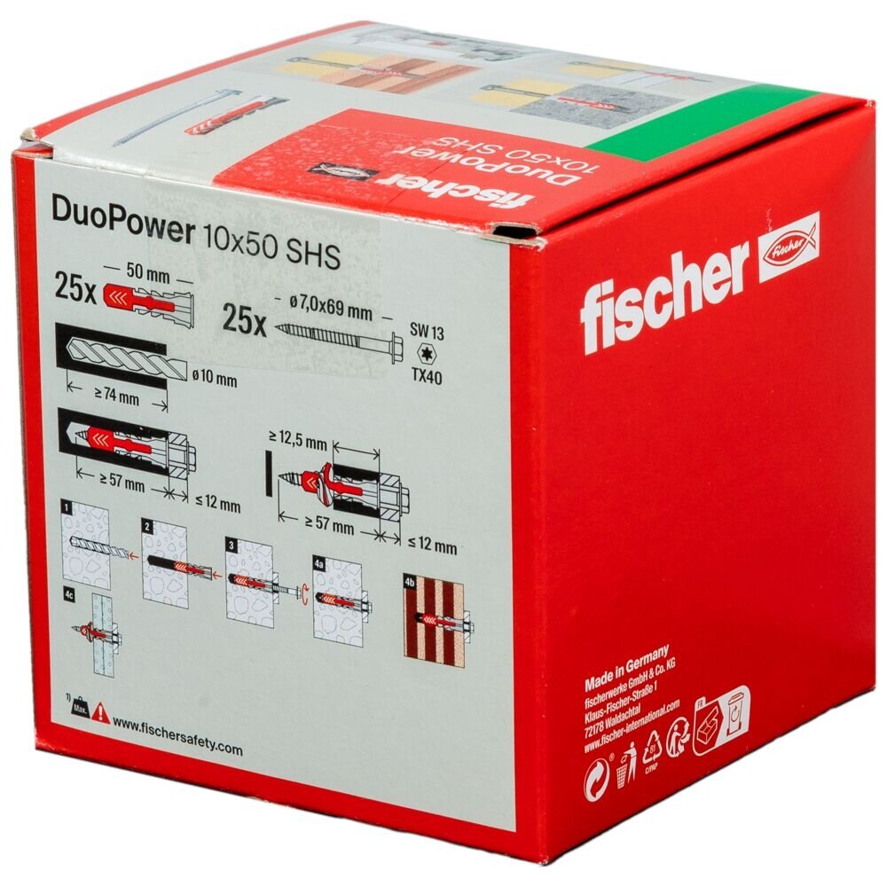 Fischer Univ. dvikomp. kaištis DuoPower 10 x 50 S 25 vnt. 2 Fischer Univ. dvikomp. kaištis DuoPower 10 x 50 S 25 vnt. 2