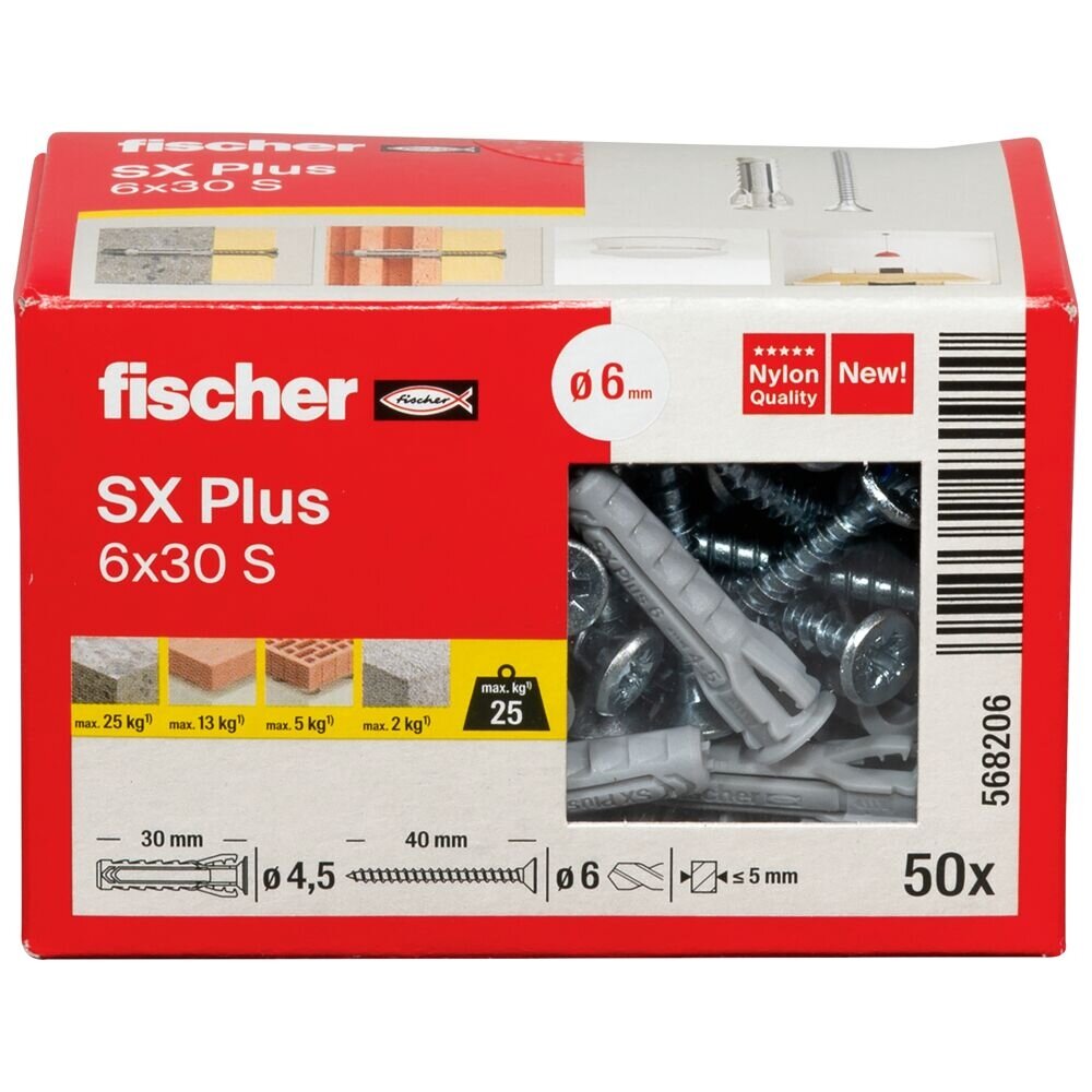 Fischer Univers. kaišt. SX Plus 6x30 mm, su varžt. 50 vnt. 3 Fischer Univers. kaišt. SX Plus 6x30 mm, su varžt. 50 vnt. 3