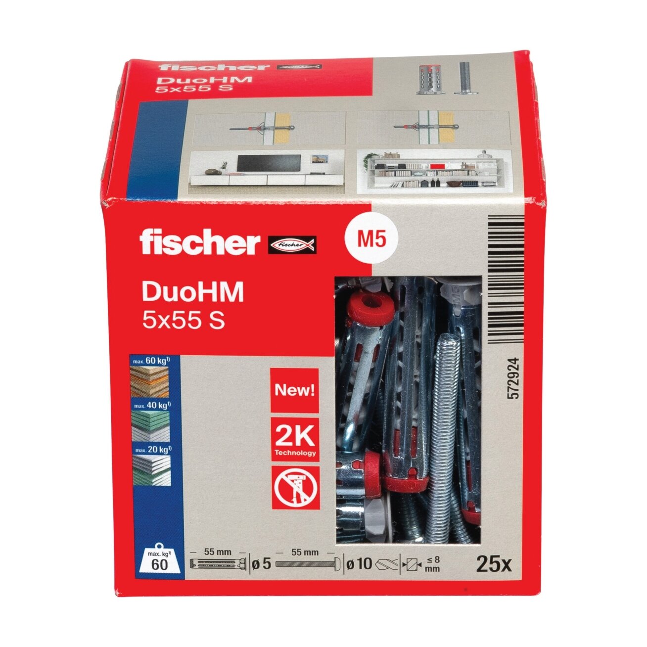 Fischer Tuščiavidurių konstrukcijų kaištis DuoHM 5x55 S PH TX, Fischer, 25 vnt. 2