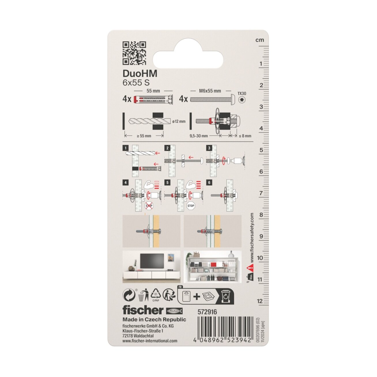 Fischer Tuščiavidurių konstrukcijų kaištis DuoHM 6x55 S PH TX, Fischer, 4 vnt.   2