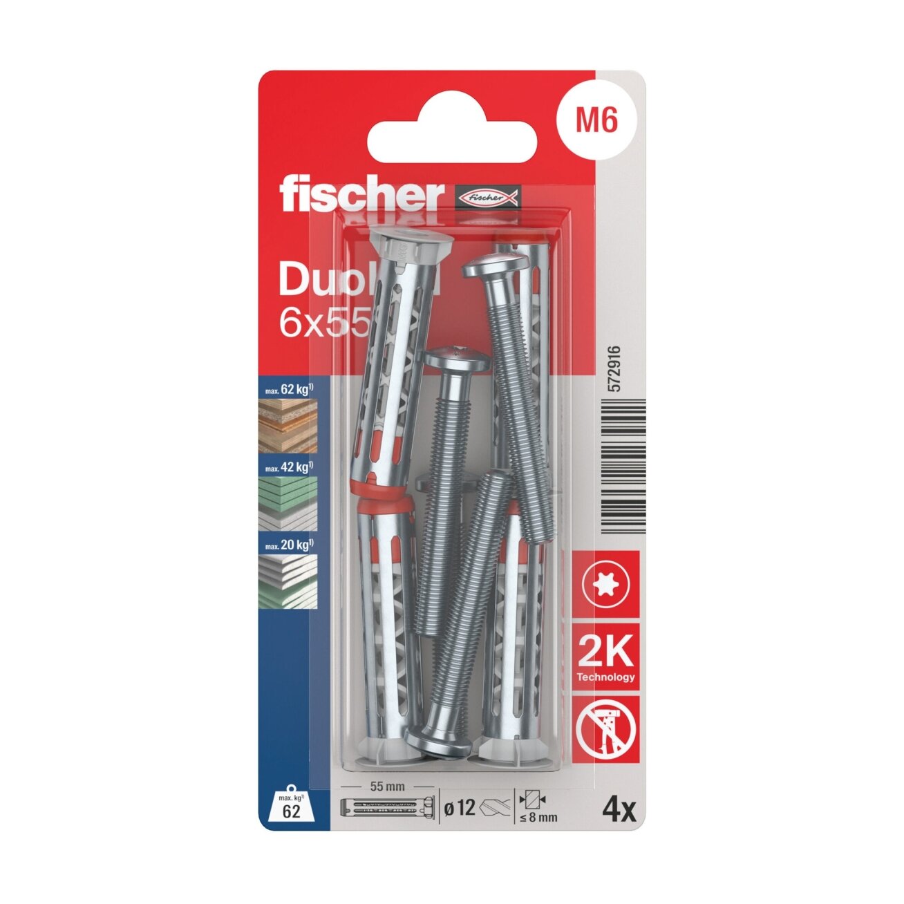Fischer Tuščiavidurių konstrukcijų kaištis DuoHM 6x55 S PH TX, Fischer, 4 vnt.