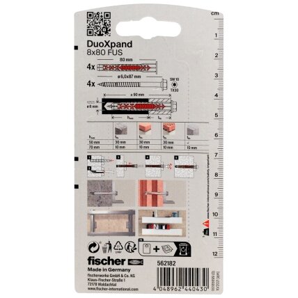 Fischer DuoXpand kaištis su varžtu 8x80 FUS, 4 vnt. 2 Fischer DuoXpand kaištis su varžtu 8x80 FUS, 4 vnt. 2