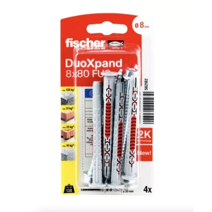 Fischer DuoXpand kaištis su varžtu 8x80 FUS, 4 vnt. 3 Fischer DuoXpand kaištis su varžtu 8x80 FUS, 4 vnt. 3