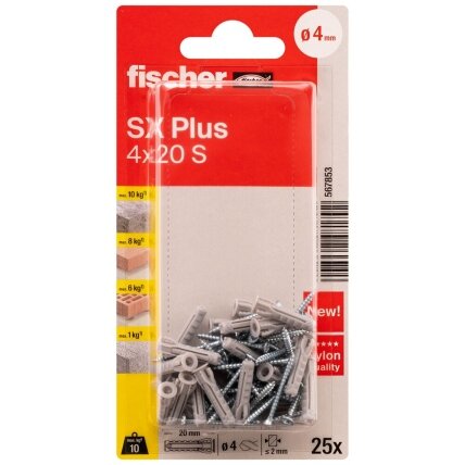 Fischer FISCHER kaiščiai su varžtais SX Plus S, 4x20 mm, 25 vnt. Fischer FISCHER kaiščiai su varžtais SX Plus S, 4x20 mm, 25 vnt.