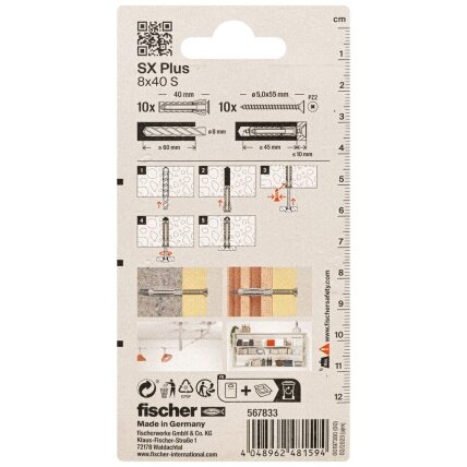 Fischer FISCHER kaiščiai su varžtais SX Plus S, 8x40 mm, 10 vnt. 2 Fischer FISCHER kaiščiai su varžtais SX Plus S, 8x40 mm, 10 vnt. 2