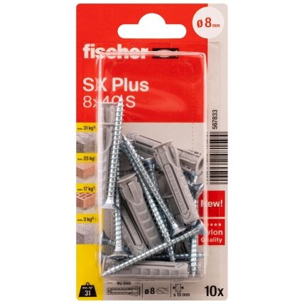 Fischer FISCHER kaiščiai su varžtais SX Plus S, 8x40 mm, 10 vnt. Fischer FISCHER kaiščiai su varžtais SX Plus S, 8x40 mm, 10 vnt.