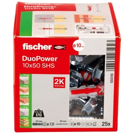 Fischer Univ. dvikomp. kaištis DuoPower 10 x 50 S 25 vnt. 1