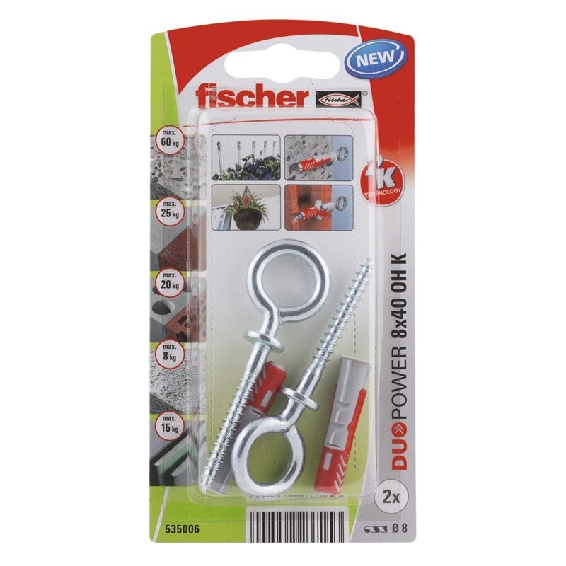 Fischer Kaiščiai DUOPOWER su O formos kabliu 8x40, 2 vnt. Fischer Kaiščiai DUOPOWER su O formos kabliu 8x40, 2 vnt.