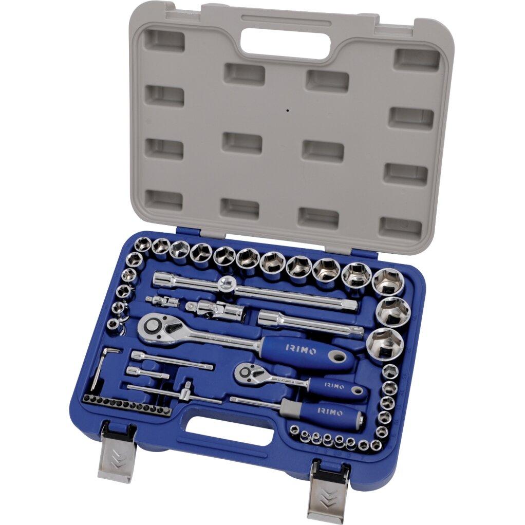 Galvučių, priedų ir terkšlių komplektas 1/2" ir 1/4" 58 vnt. 4-32mm IRIMO Galvučių, priedų ir terkšlių komplektas 1/2" ir 1/4" 58 vnt. 4-32mm IRIMO