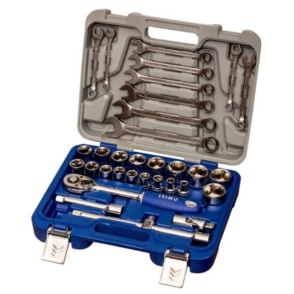 Galvučių 8-32mm, priedų ir kombinuotų raktų rinkinys 8-19mm 1/2" 33 vnt Irimo Galvučių 8-32mm, priedų ir kombinuotų raktų rinkinys 8-19mm 1/2" 33 vnt Irimo