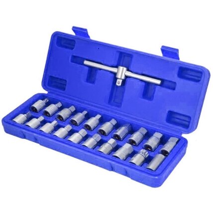 Galvučių rinkinys tepalo kamščiui atsukti 3/8" 21vnt. Galvučių rinkinys tepalo kamščiui atsukti 3/8" 21vnt.