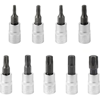 Galvučių su antgaliu rinkinys 3/8" (T-10-T-60)(torx) 9vnt. 2 Galvučių su antgaliu rinkinys 3/8" (T-10-T-60)(torx) 9vnt. 2