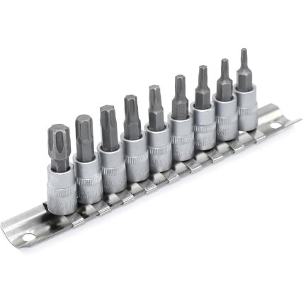 Galvučių su antgaliu rinkinys 3/8" (T-10-T-60)(torx) 9vnt. Galvučių su antgaliu rinkinys 3/8" (T-10-T-60)(torx) 9vnt.