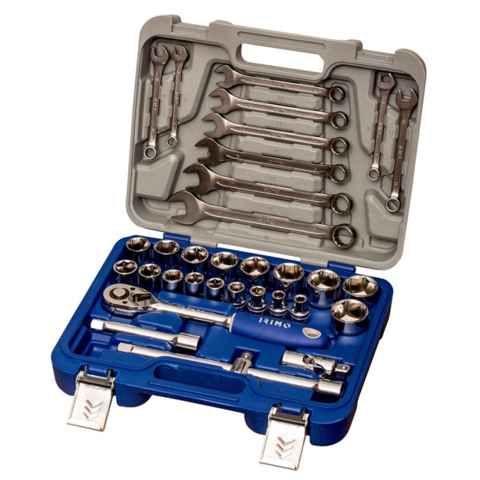 Galvučių 8-32mm, priedų ir kombinuotų raktų rinkinys 8-19mm 1/2" 33 vnt Irimo Galvučių 8-32mm, priedų ir kombinuotų raktų rinkinys 8-19mm 1/2" 33 vnt Irimo