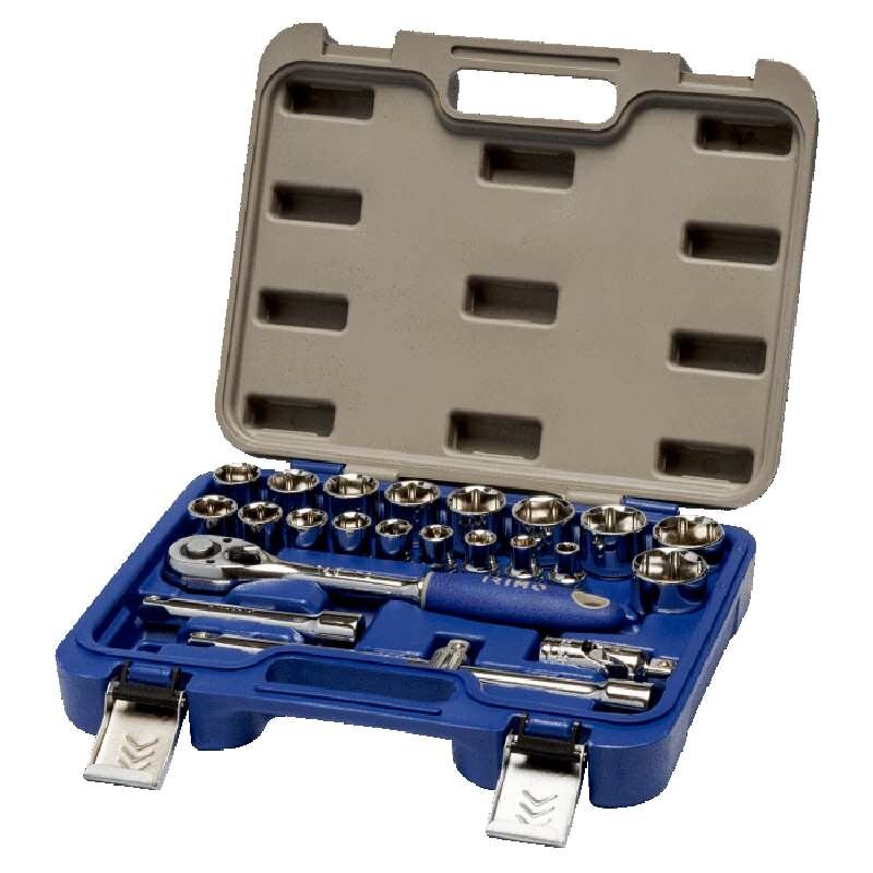 Galvučių, priedų ir terkšlės komplektas 1/2" 23 vnt. 8-32mm IRIMO Galvučių, priedų ir terkšlės komplektas 1/2" 23 vnt. 8-32mm IRIMO