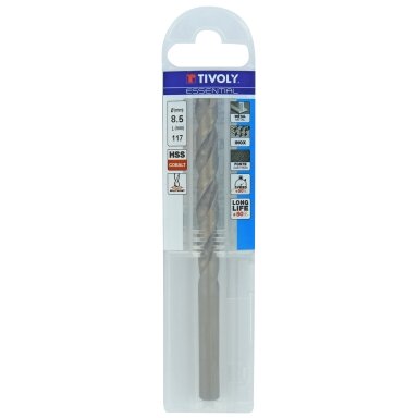 Grąžtas metalui 8.5 mm, COBALT HSS-E5, pilnai šlifuotas, kampas 135⁰ . T Line, blisteryje Grąžtas metalui 8.5 mm, COBALT HSS-E5, pilnai šlifuotas, kampas 135⁰ . T Line, blisteryje
