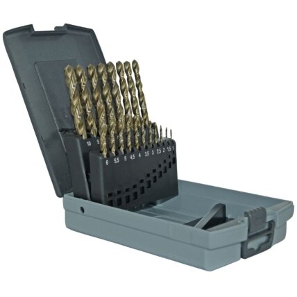 Grąžtų metalui su kobaltu rinkinys 1-10mm, HSS-Co, 19vnt Grąžtų metalui su kobaltu rinkinys 1-10mm, HSS-Co, 19vnt