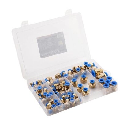 Greito jungimo vožtuvų su sriegiais rinkinys (4 - 16mm)(1/8"+1/4"+1/2") 72vnt. Greito jungimo vožtuvų su sriegiais rinkinys (4 - 16mm)(1/8"+1/4"+1/2") 72vnt.