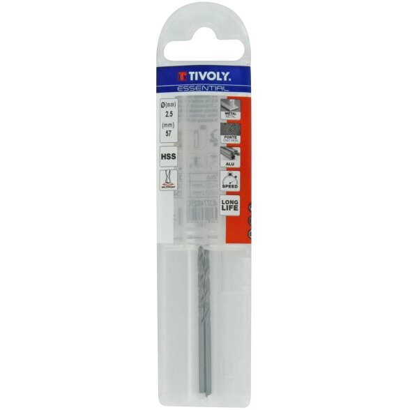 Grąžtas metalui HSS "T LINE"(Ø) 2,5 mm pilnai šlifuotas,118⁰ kampas,centruojantis DIN338, 2vnt./kpl.blisteryje Grąžtas metalui HSS "T LINE"(Ø) 2,5 mm pilnai šlifuotas,118⁰ kampas,centruojantis DIN338, 2vnt./kpl.blisteryje