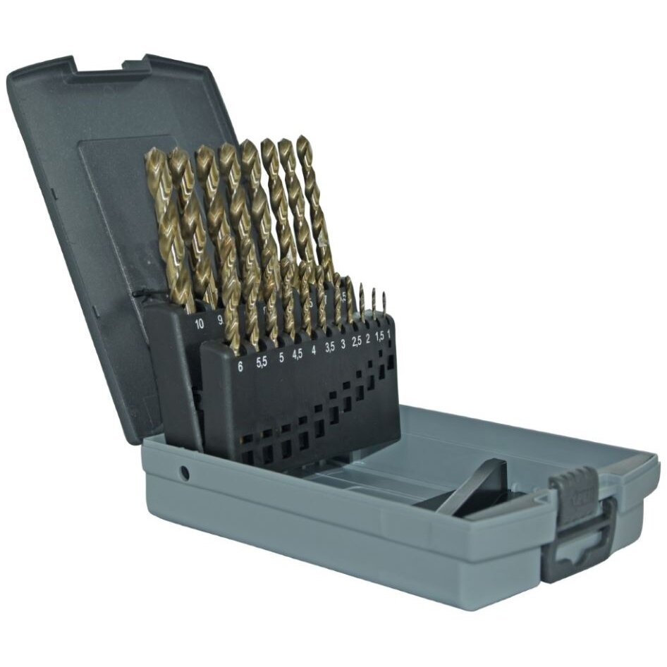 Grąžtų metalui su kobaltu rinkinys 1-10mm, HSS-Co, 19vnt Grąžtų metalui su kobaltu rinkinys 1-10mm, HSS-Co, 19vnt
