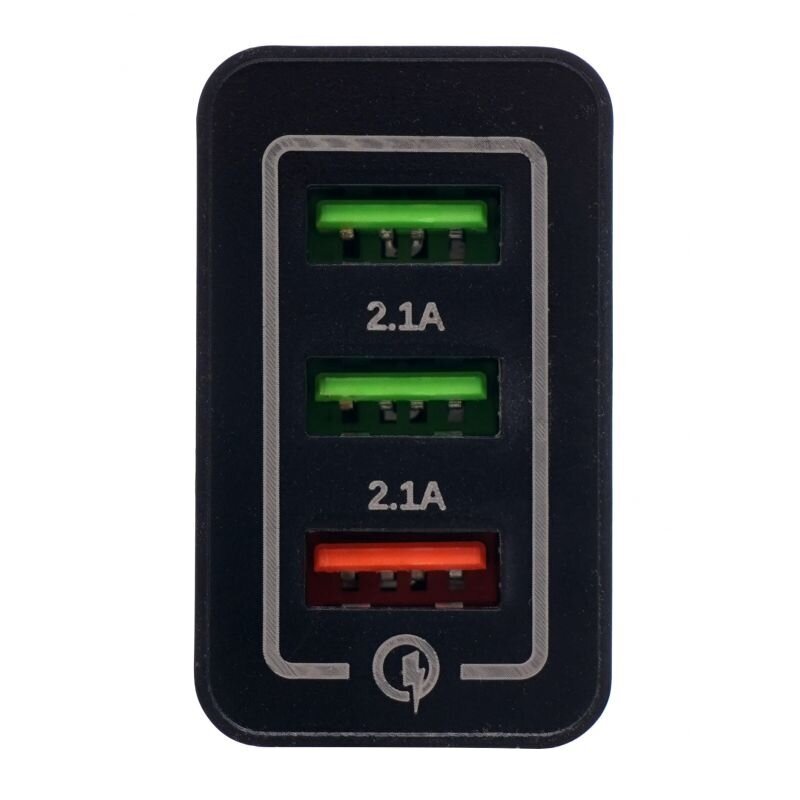 Įkroviklis 220V greito krovimo 2xUSB/2.1A +1USB/QC3.0 1