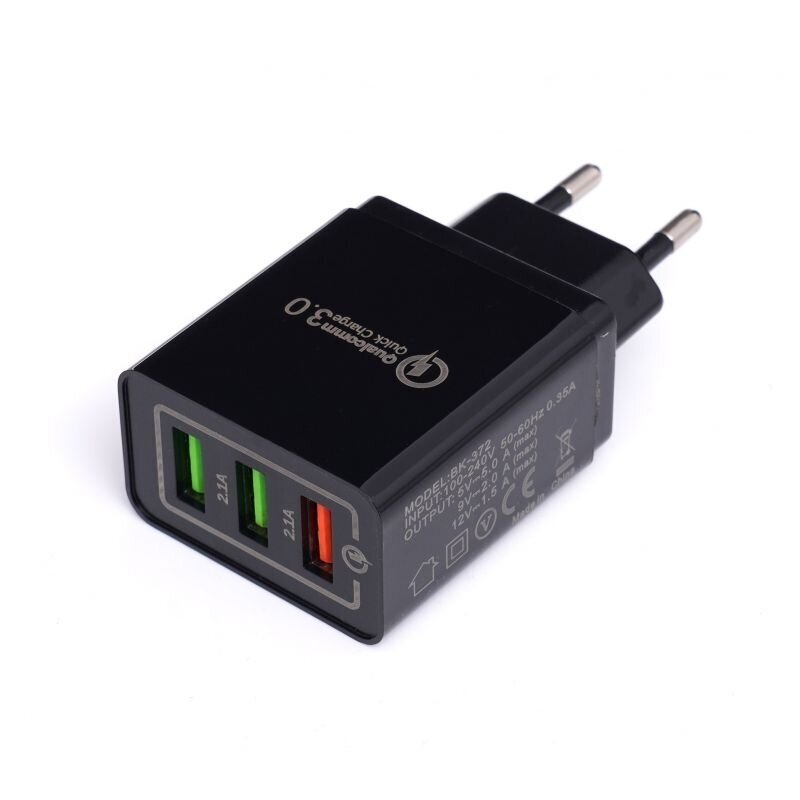 Įkroviklis 220V greito krovimo 2xUSB/2.1A +1USB/QC3.0 2