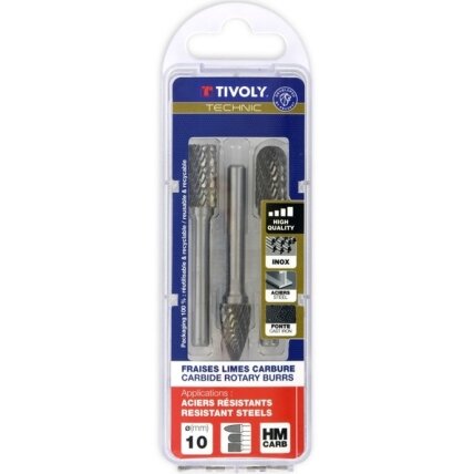 Karbidinių frezų rinkinys, Ø10mm, 3vnt Karbidinių frezų rinkinys, Ø10mm, 3vnt
