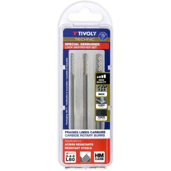 Karbidinių frezų rinkinys, Ø3-4-6mm, Locksmith 3vnt Karbidinių frezų rinkinys, Ø3-4-6mm, Locksmith 3vnt