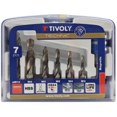 Kombinuotų sriegiklių rinkinys FTH 1/4" kotelis M3-M10 + magnetinis laikiklis "Half-Box" Kombinuotų sriegiklių rinkinys FTH 1/4" kotelis M3-M10 + magnetinis laikiklis "Half-Box"