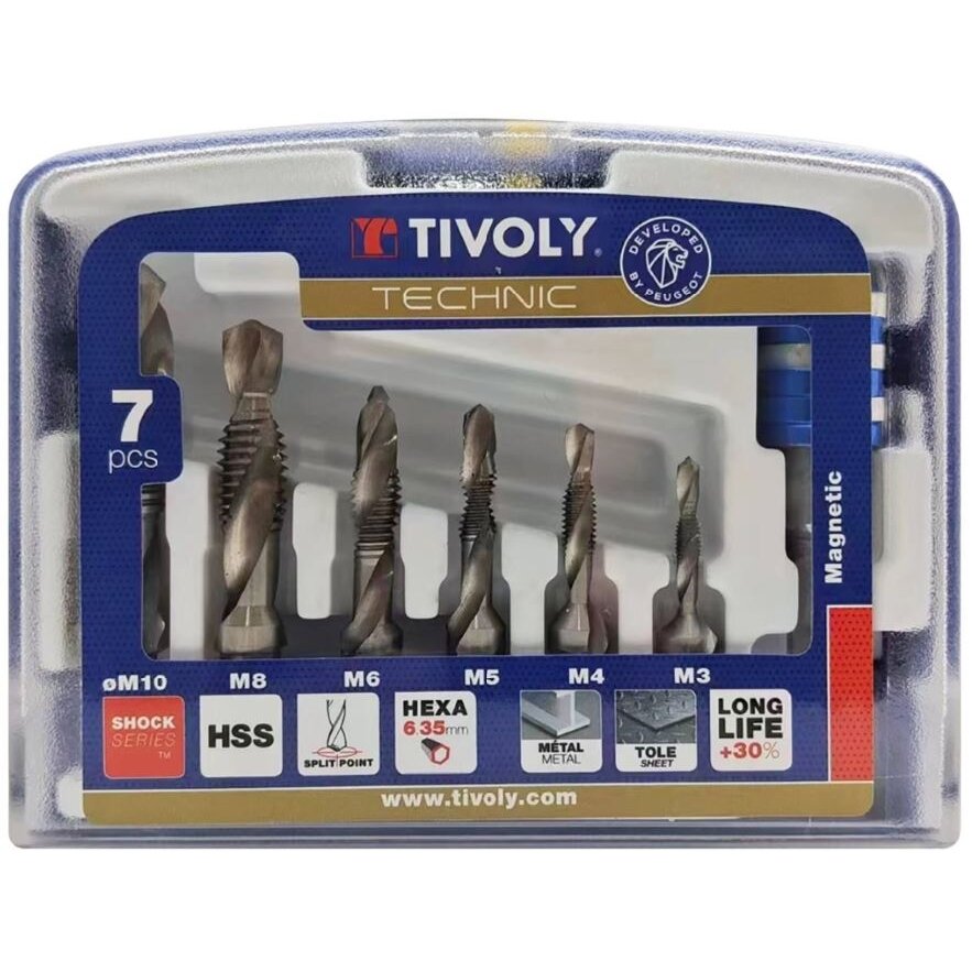 Kombinuotų sriegiklių rinkinys FTH 1/4" kotelis M3-M10 + magnetinis laikiklis "Half-Box"