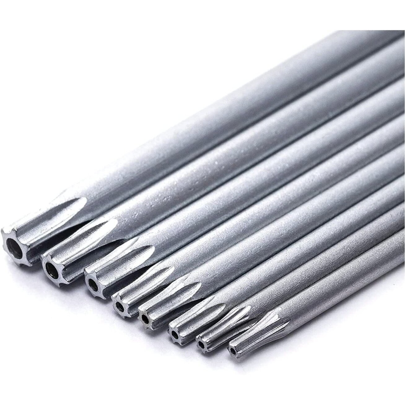 L-tipo šešiakampių TORX prailgintų raktų rinkinys 8vnt. (T6-T25) su kiauryme 4 L-tipo šešiakampių TORX prailgintų raktų rinkinys 8vnt. (T6-T25) su kiauryme 4