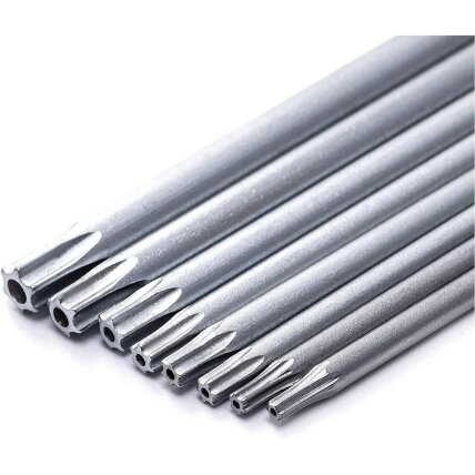 L-tipo šešiakampių TORX prailgintų raktų rinkinys 8vnt. (T6-T25) su kiauryme 4 L-tipo šešiakampių TORX prailgintų raktų rinkinys 8vnt. (T6-T25) su kiauryme 4