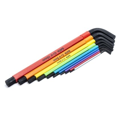 L-tipo šešiakampių vidutinių, raktų rinkinys 9vnt. (spalvoti)(1.5-10mm) 1 L-tipo šešiakampių vidutinių, raktų rinkinys 9vnt. (spalvoti)(1.5-10mm) 1