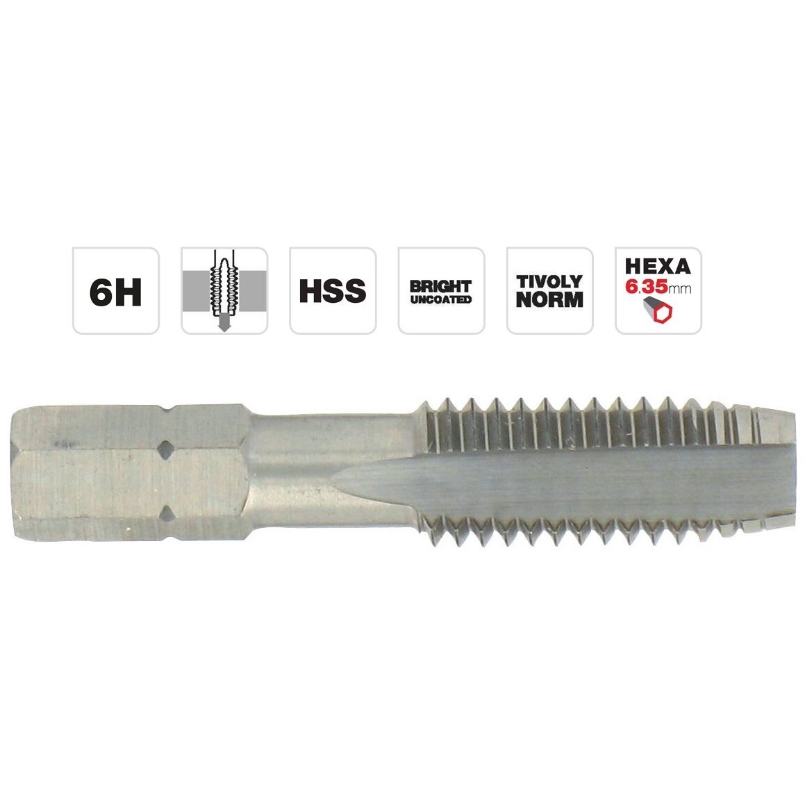 Machine tap M4x0.7, HSS, 1/4 HEX shank Machine tap M4x0.7, HSS, 1/4 HEX shank