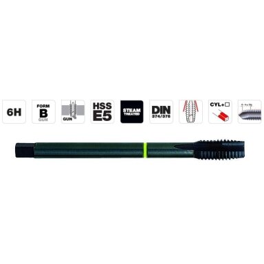 Machine tap M8x1.25, HSS-E5 DIN, straight flute, GUN Machine tap M8x1.25, HSS-E5 DIN, straight flute, GUN
