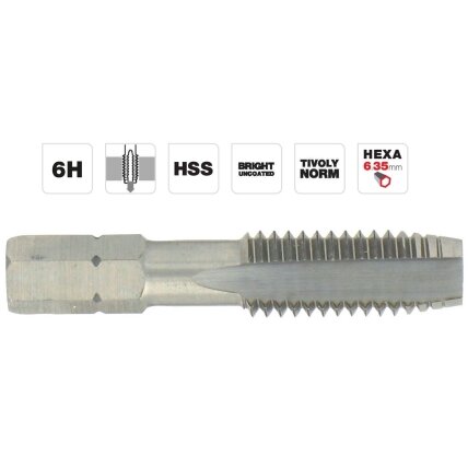 Machine tap M4x0.7, HSS, 1/4 HEX shank Machine tap M4x0.7, HSS, 1/4 HEX shank
