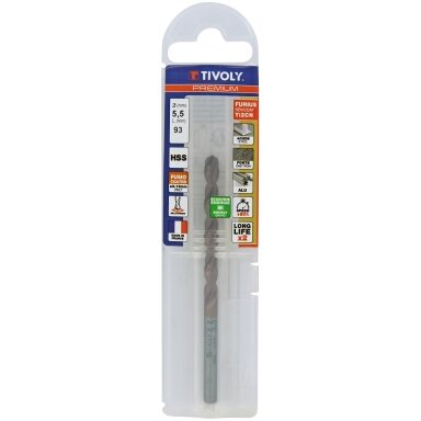 Metalo grąžtas FURIUS 6.0mm, Ti2CN FUSIO, HSS kampas "Split point" 135°, blisteryje.
