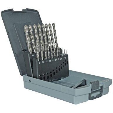 Metalo grąžtų rinkinys 1-10 mm, HSS, 118°, "Split point", šlifuoti, 19vnt./kpl., T-Line Metalo grąžtų rinkinys 1-10 mm, HSS, 118°, "Split point", šlifuoti, 19vnt./kpl., T-Line