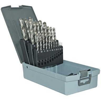 Metalo grąžtų rinkinys 1-13 mm, HSS, 118°, "Split point", šlifuoti, 25vnt./kpl., T-Line