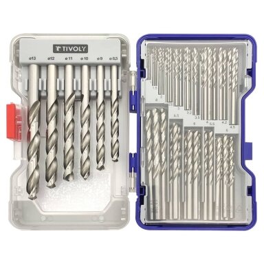 Metalo grąžtų rinkinys 100vnt./kpl. HSS Ø1-13 mm, 118°"Split point", šlifuoti. Metalo grąžtų rinkinys 100vnt./kpl. HSS Ø1-13 mm, 118°"Split point", šlifuoti.
