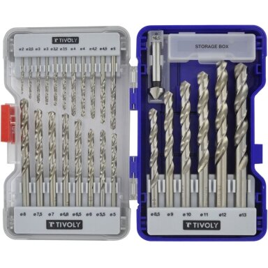 Metalo grąžtų rinkinys HSS 26vnt Ø1-13mm, gilintuvas 16.5 mm Metalo grąžtų rinkinys HSS 26vnt Ø1-13mm, gilintuvas 16.5 mm