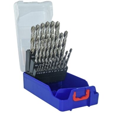 Metalo grąžtų rinkinys HSS Ø1-13 mm, 118° "Split point", 25vnt./kpl. Metalo grąžtų rinkinys HSS Ø1-13 mm, 118° "Split point", 25vnt./kpl.