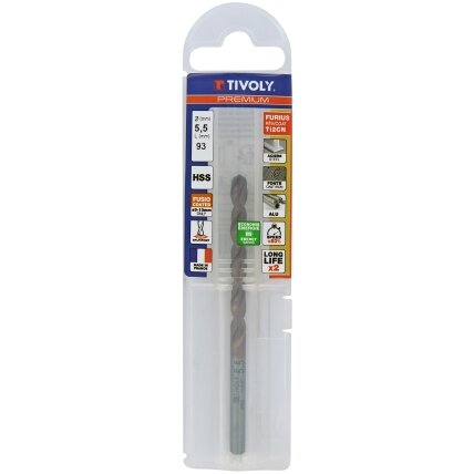 Metalo grąžtas FURIUS 5.5mm, Ti2CN FUSIO, HSS kampas "Split point" 135°, blisteryje. Metalo grąžtas FURIUS 5.5mm, Ti2CN FUSIO, HSS kampas "Split point" 135°, blisteryje.
