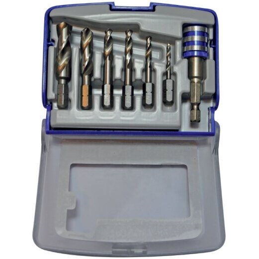Metalo grąžtų rinkinys 3-10mm, 7vnt, HSS, 1/4" kotelis, "Half-box"
