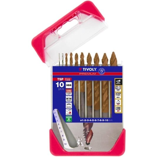 Metalo grąžtų rinkinys 1-10mm, "Smart Point" pakopinis antgalis, Ti2CN FUSIO, 10vnt Metalo grąžtų rinkinys 1-10mm, "Smart Point" pakopinis antgalis, Ti2CN FUSIO, 10vnt