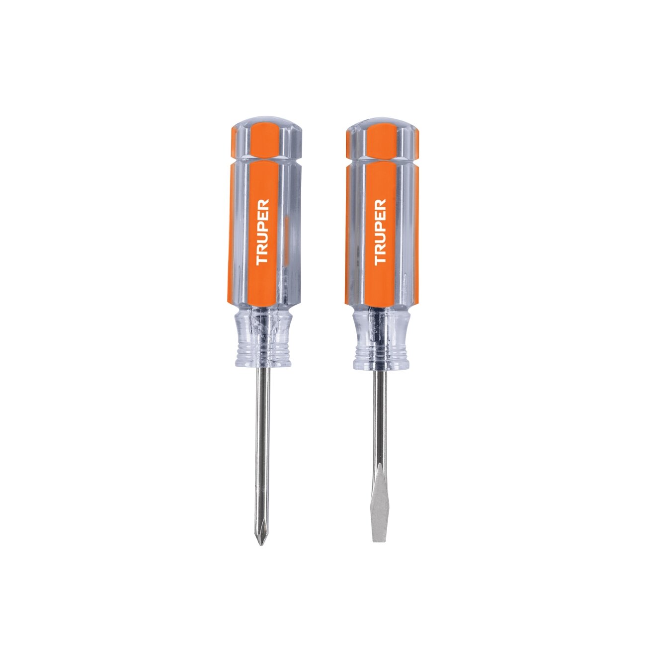 Mini-atsuktuvų rinkinys 2vnt. Kryžminis PH0, plokščias 3,2mm. Bendras ilgis 9cm Truper® Mini-atsuktuvų rinkinys 2vnt. Kryžminis PH0, plokščias 3,2mm. Bendras ilgis 9cm Truper®
