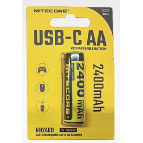 Nitecore NH2400 2400mAh USB-C įkraunama AA baterija, 1 vnt. Nitecore NH2400 2400mAh USB-C įkraunama AA baterija, 1 vnt.