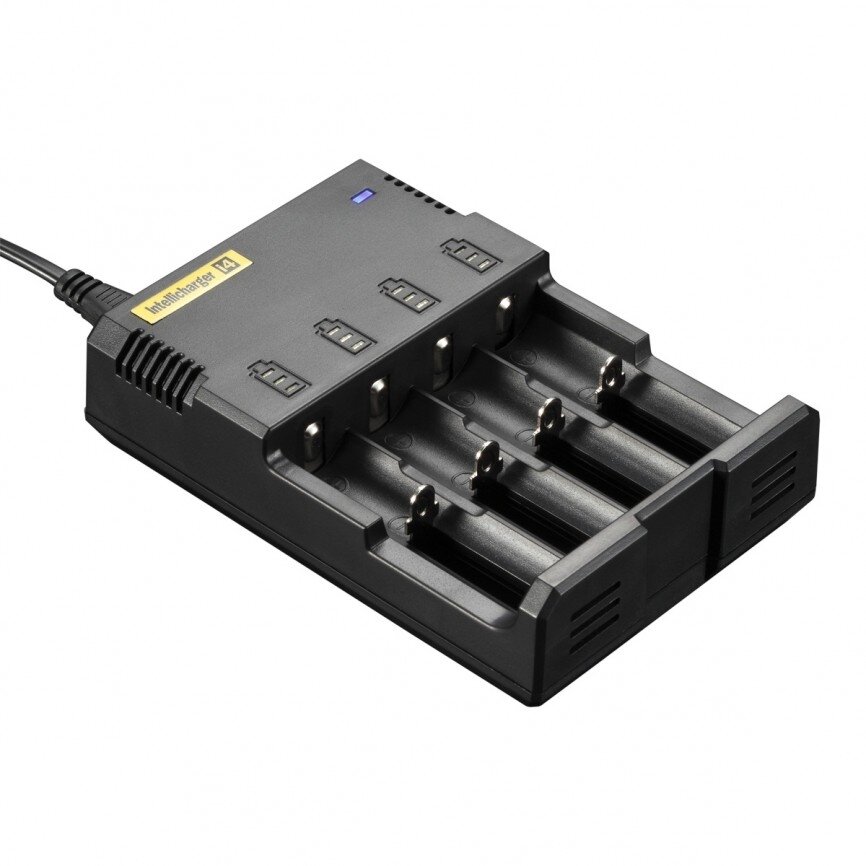 Nitecore i4 universalus išmanusis akumuliatorių įkroviklis – keturios nepriklausomos įkrovimo vietos, greita 1500 mA išvestis, suderinamas su Li-ion, NiMH, Ni-Cd ir LiFePO4 akumuliatoriais